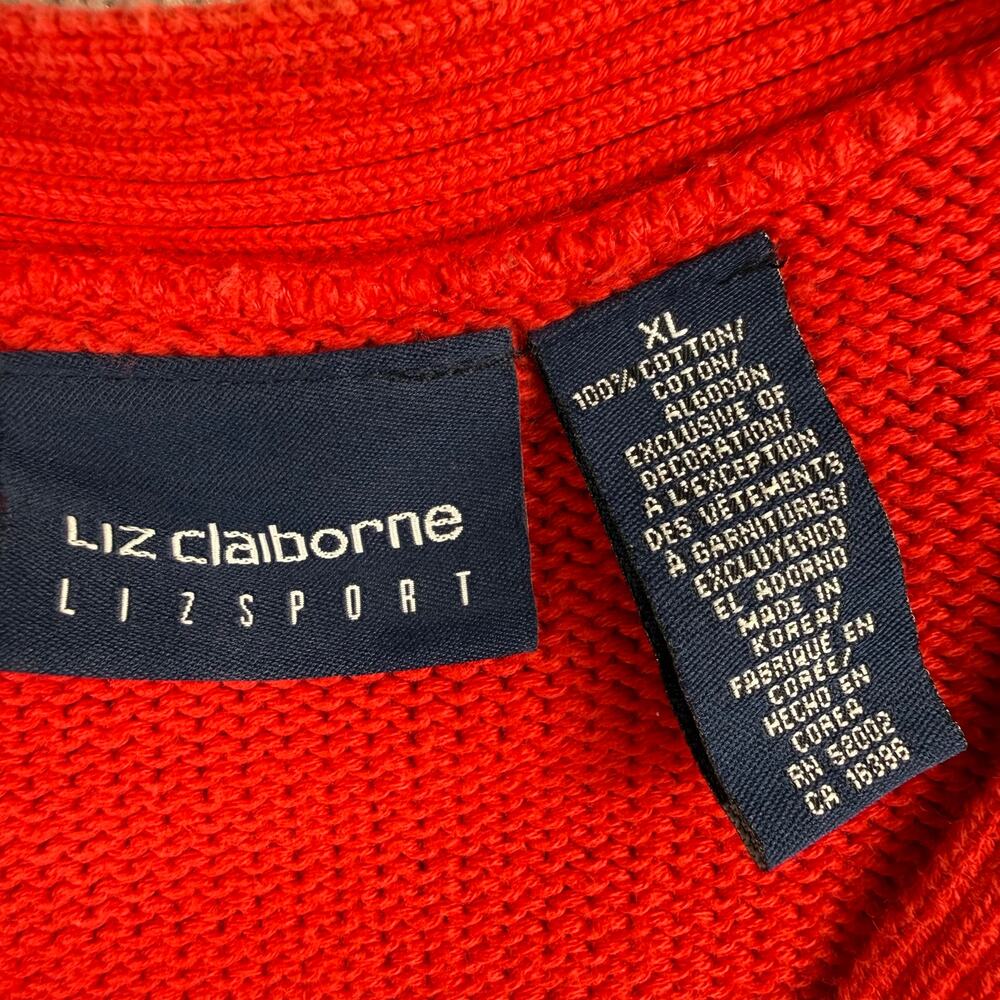 Liz Claiborne LizSport Size XL Red Cardigan Sweater Varsity Stripe Crest Y2K - Picture 4 of 7